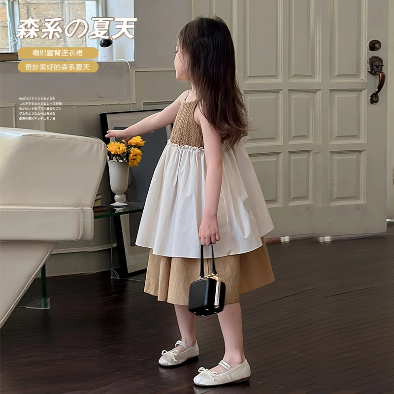 SKE2418女童韩版时尚设计感吊带裙夏装新款复古简约长款公主裙潮