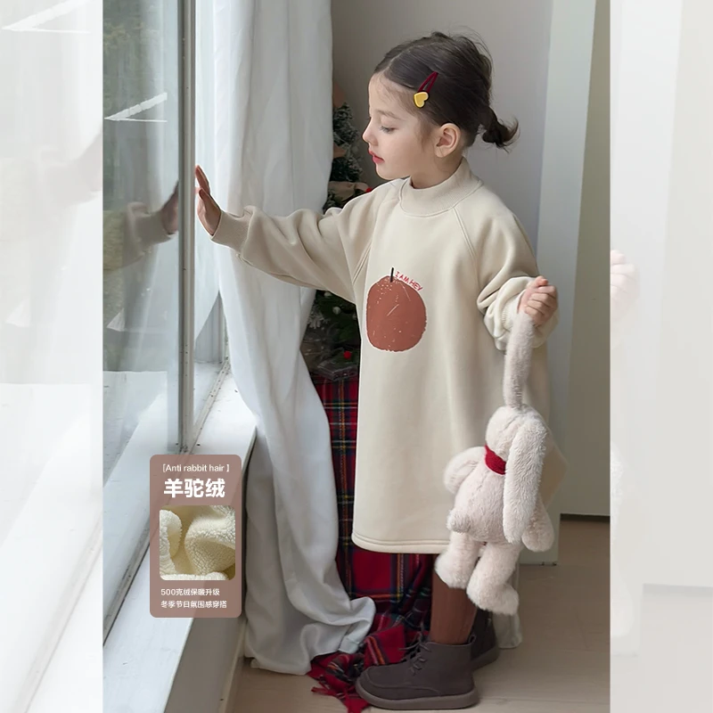 SKH2494女童韩版洋气休闲T裙冬装新款宽松百搭中长款卫衣裙潮