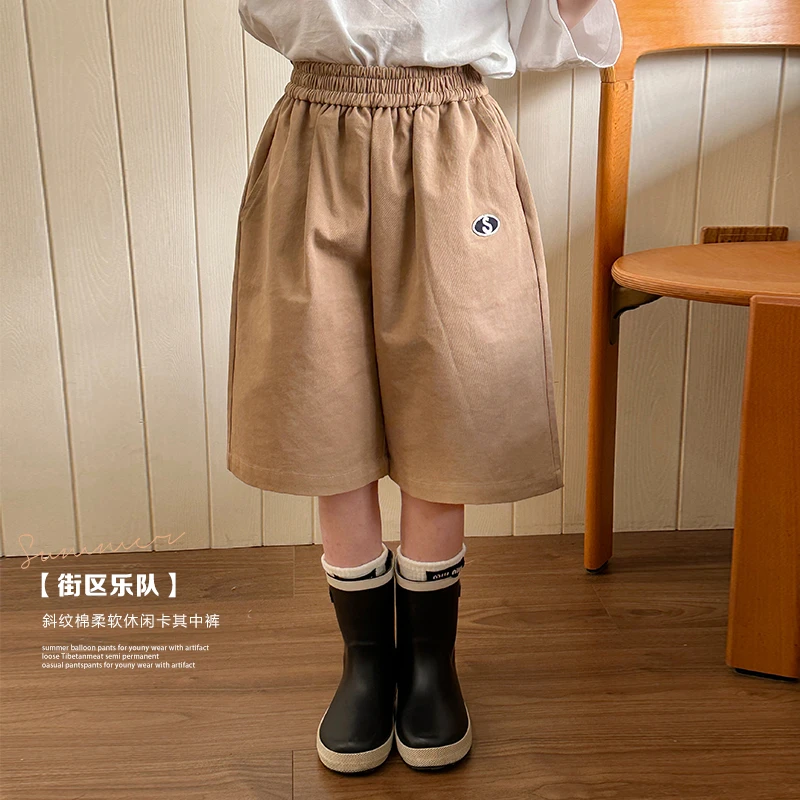 SKA2437女中大童韩版洋气休闲短裤春装新款儿童卡其色五分裤子潮