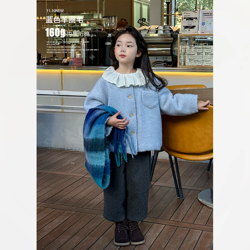 SKH2376中大童韩版洋气毛绒外套冬装新款女童休闲保暖加绒上衣潮