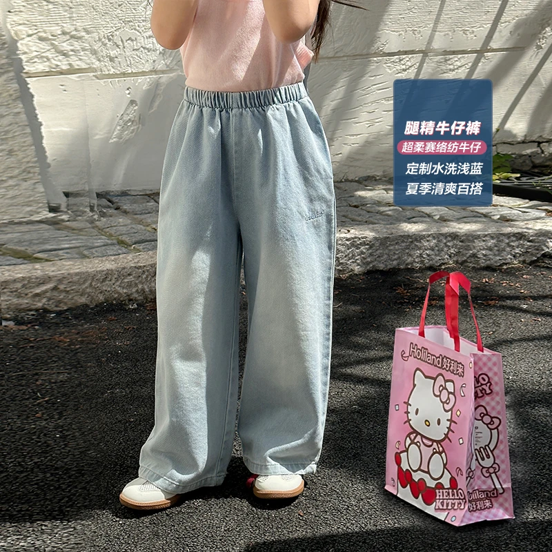 SKD2414女童韩版洋气简约牛仔裤夏装新款儿童高腰休闲直筒裤潮