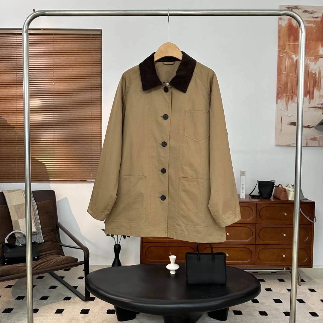 TITANIA INGLIS 2025秋季女装休闲复古撞色翻领工装风衣外套6170