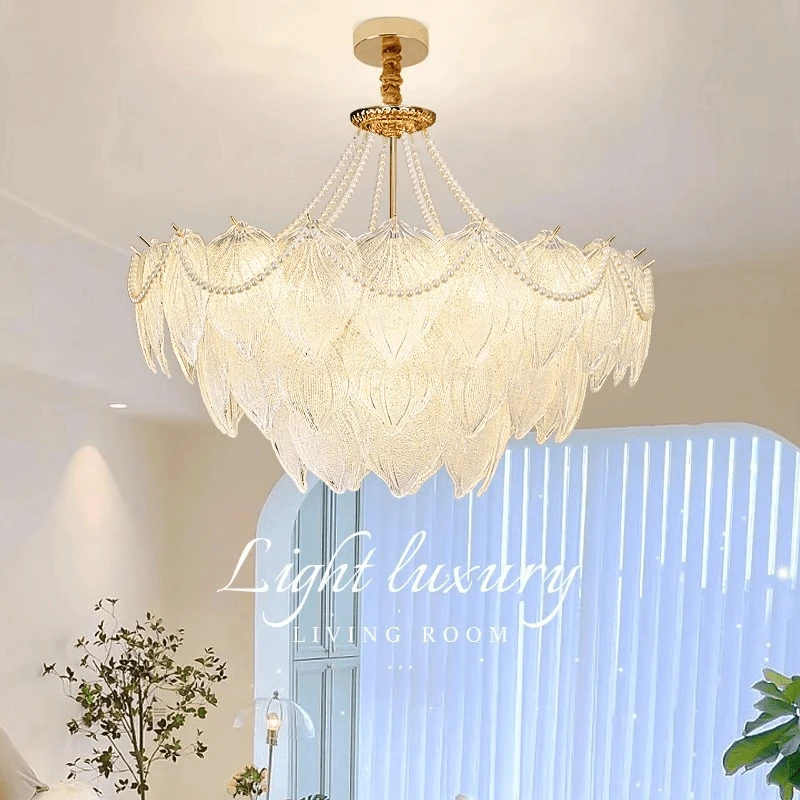 法式客厅吊灯水晶灯现代简约大气餐厅主卧室灯奶油风灯具银杏叶灯