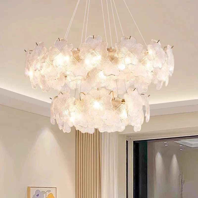 法式奶油风水晶客厅吊灯2024新款花朵餐厅主卧室吸顶灯具现代简约