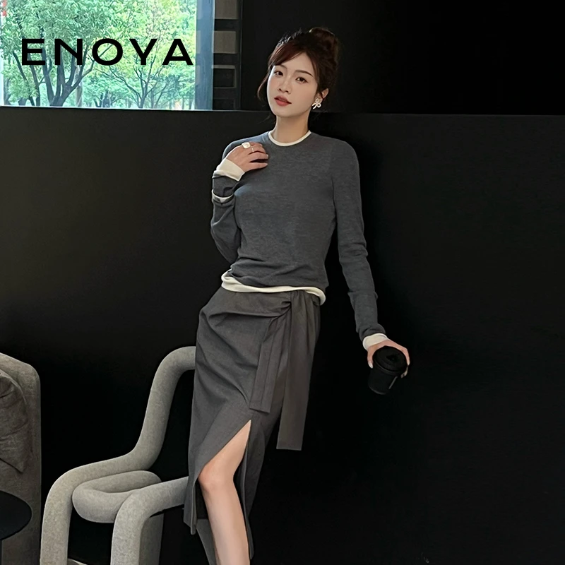 24秋冬新品时尚显瘦纯羊毛气质撞色百搭叠穿假两件修身打底衫四色