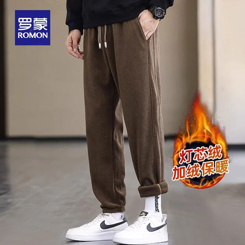 【加绒灯芯绒】罗蒙男士保暖休闲裤2025冬季新款长裤锥形厚款卫裤