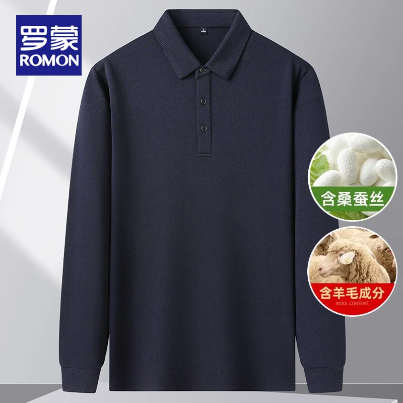 【含桑蚕丝+绵羊毛】罗蒙男士商务休闲长袖Polo衫2025秋季新款T恤
