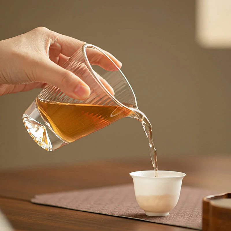 玻璃竖纹公道杯高硼硅耐热加厚分茶器茶道配件家用简约分茶器