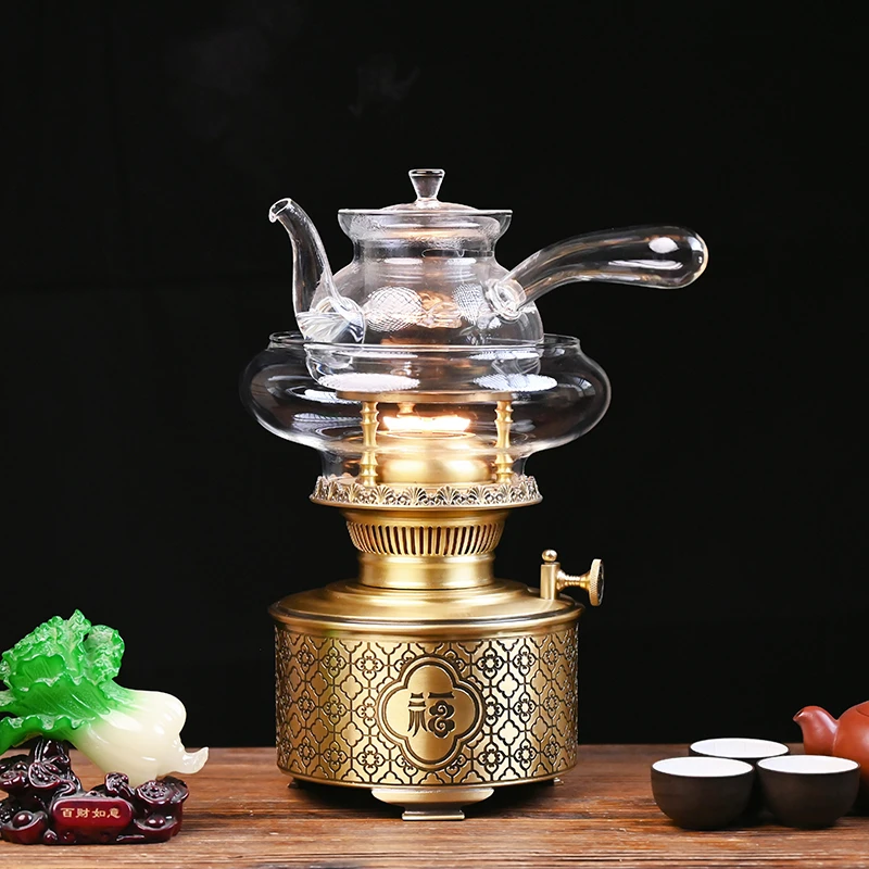 丝焰茶灯【福运满满】黄铜空气灯煮茶炉活火茶灯加热炖煮茶炉家用