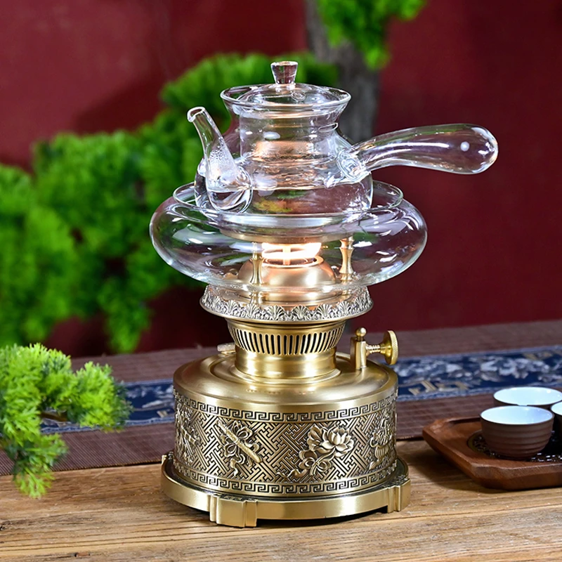八仙宝物全黄铜茶灯烧水煮茶空气灯复古 潮汕功夫茶具