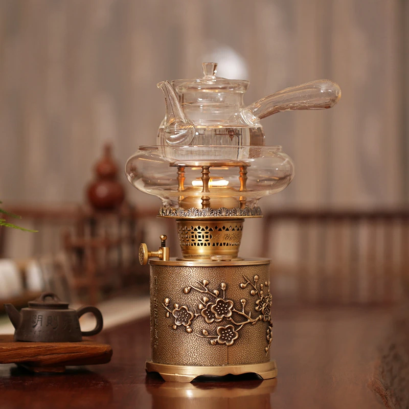 丝焰茶灯【喜上眉梢】黄铜复古老式灯茶炉空气灯功夫茶灯套装