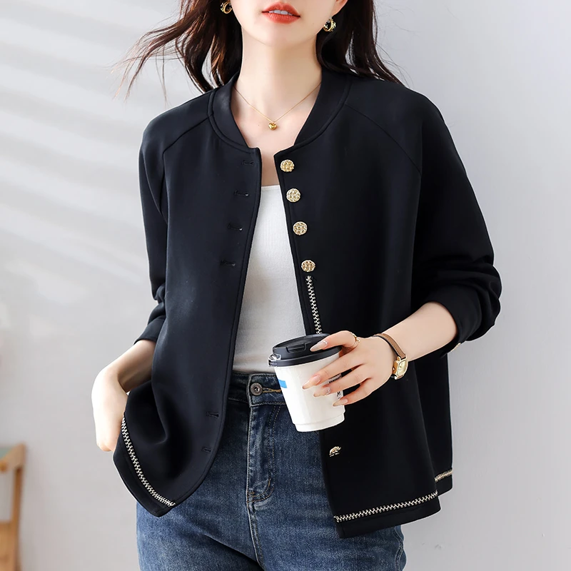黑色小香风棒球服外套女秋短款2025新款宽松大码女装