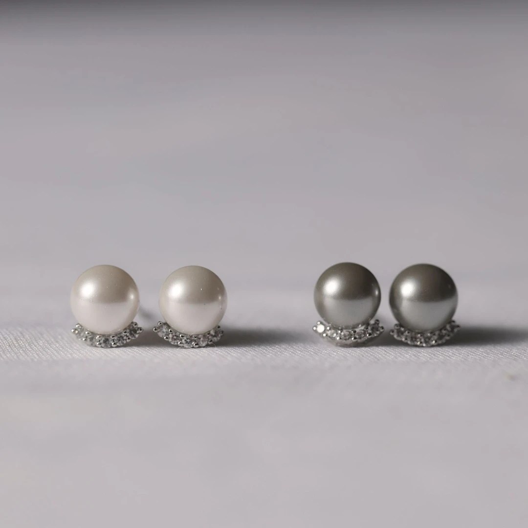 铜合金仿珍珠耳饰 施家品质珍珠高级感镶钻珍珠耳钉蚊香盘耳夹