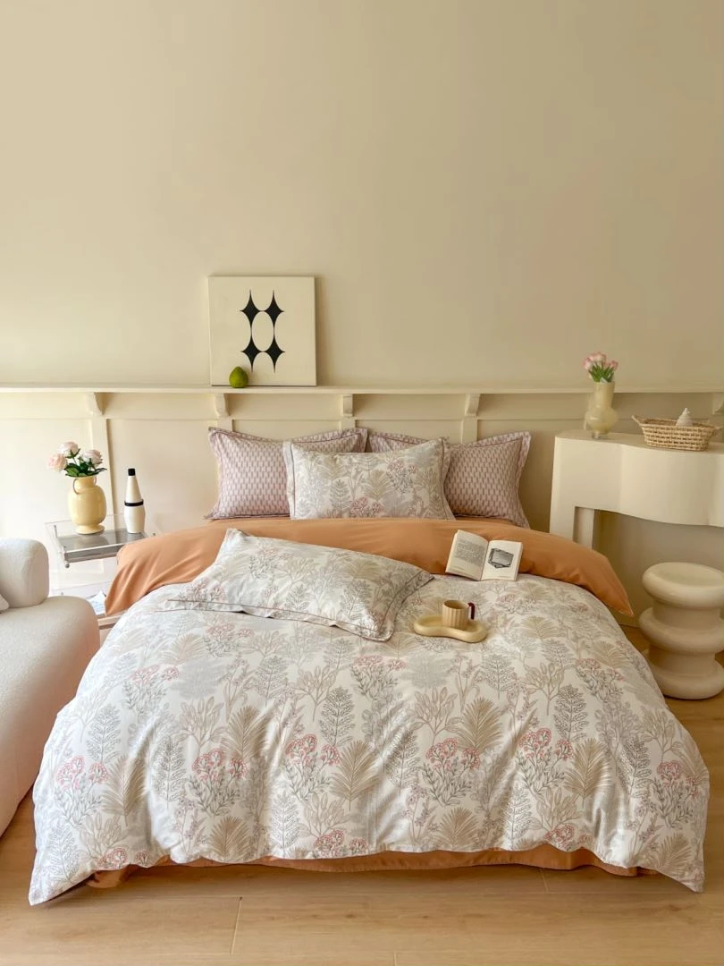 【JR系列平价入冬】时尚全棉纯棉超柔磨毛高级印花四件套-晨晓（桔）