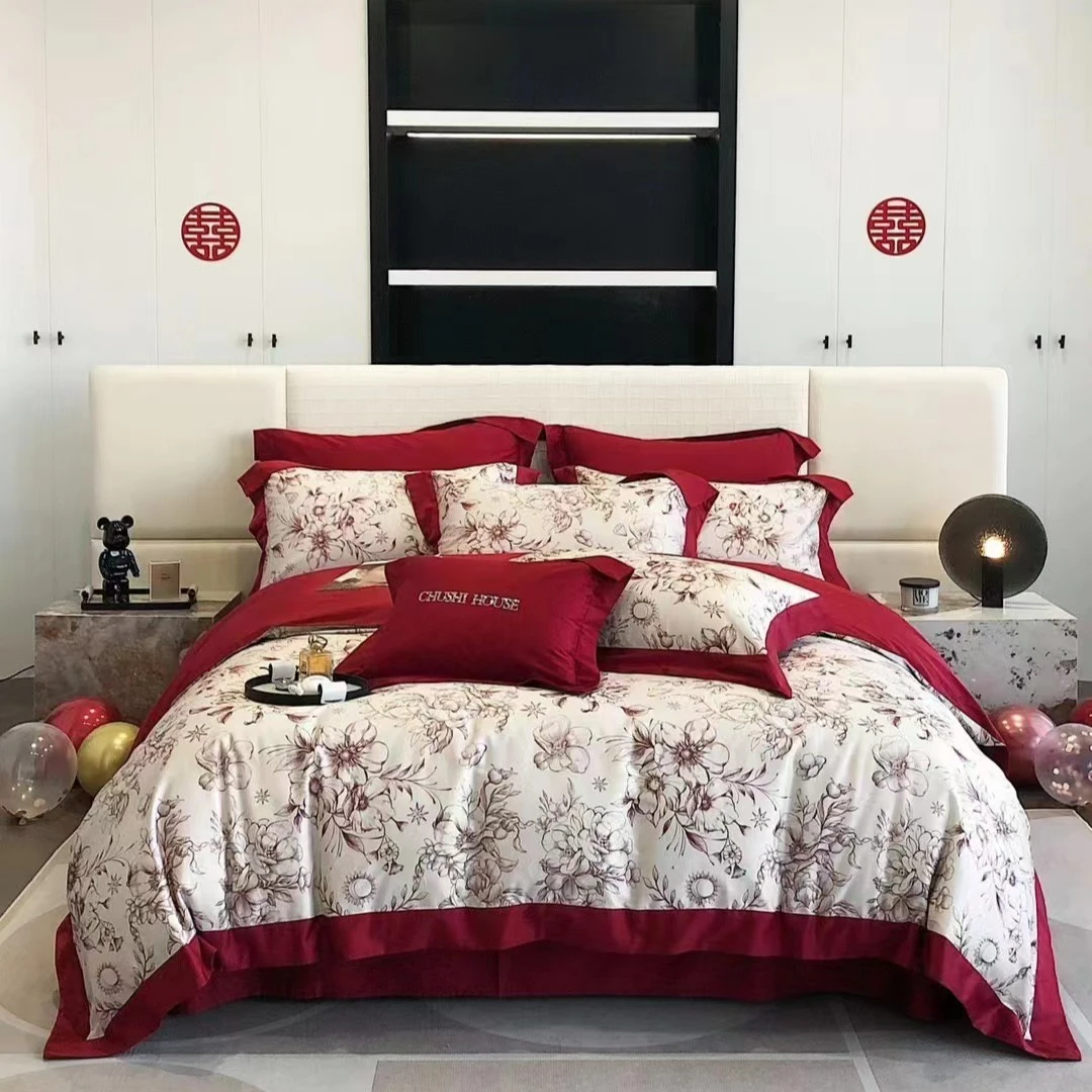 【觅佳】 伦敦落日100S长绒棉印花纯棉轻奢四件套中式