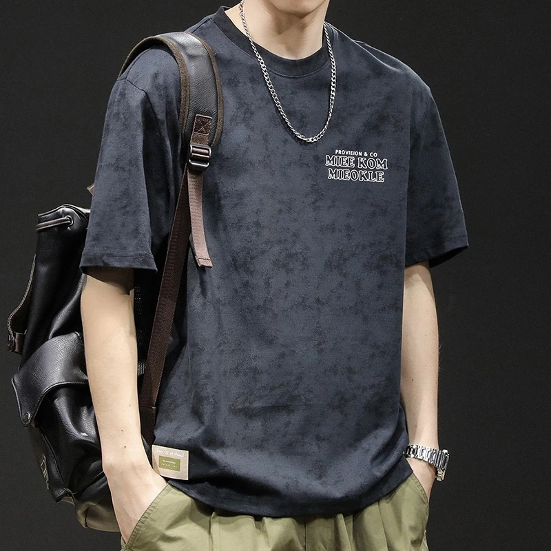 高端圆领云染短袖t恤男士宽松大码潮牌夏季2025新款男装重磅体恤T