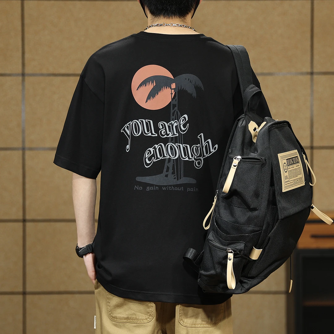 230g美式重磅刺绣短袖t恤男士夏季潮牌宽松百搭简约圆领半袖上衣T