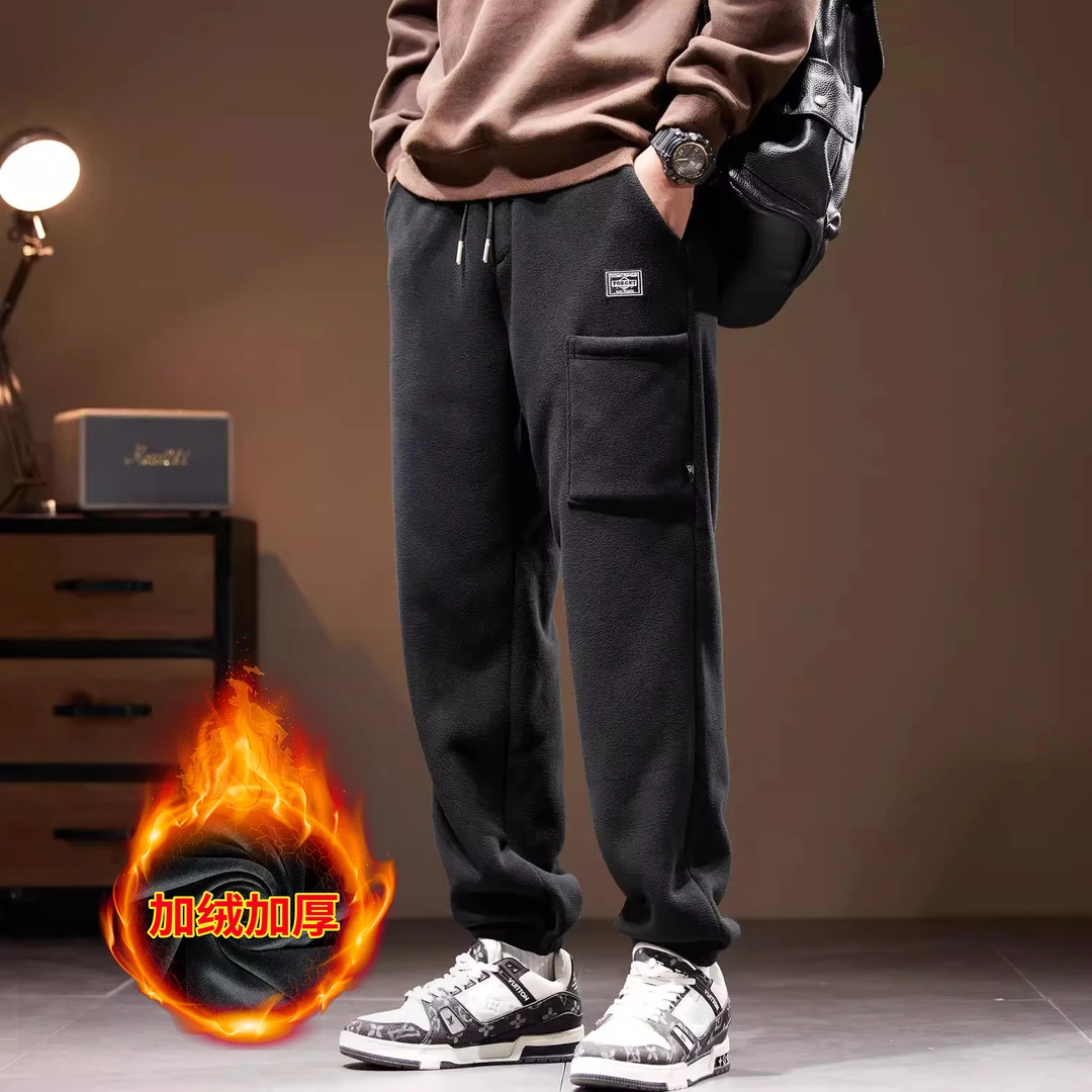 美式复古400g重磅卫裤秋冬季加厚双面摇粒绒休闲裤男士束脚长裤子