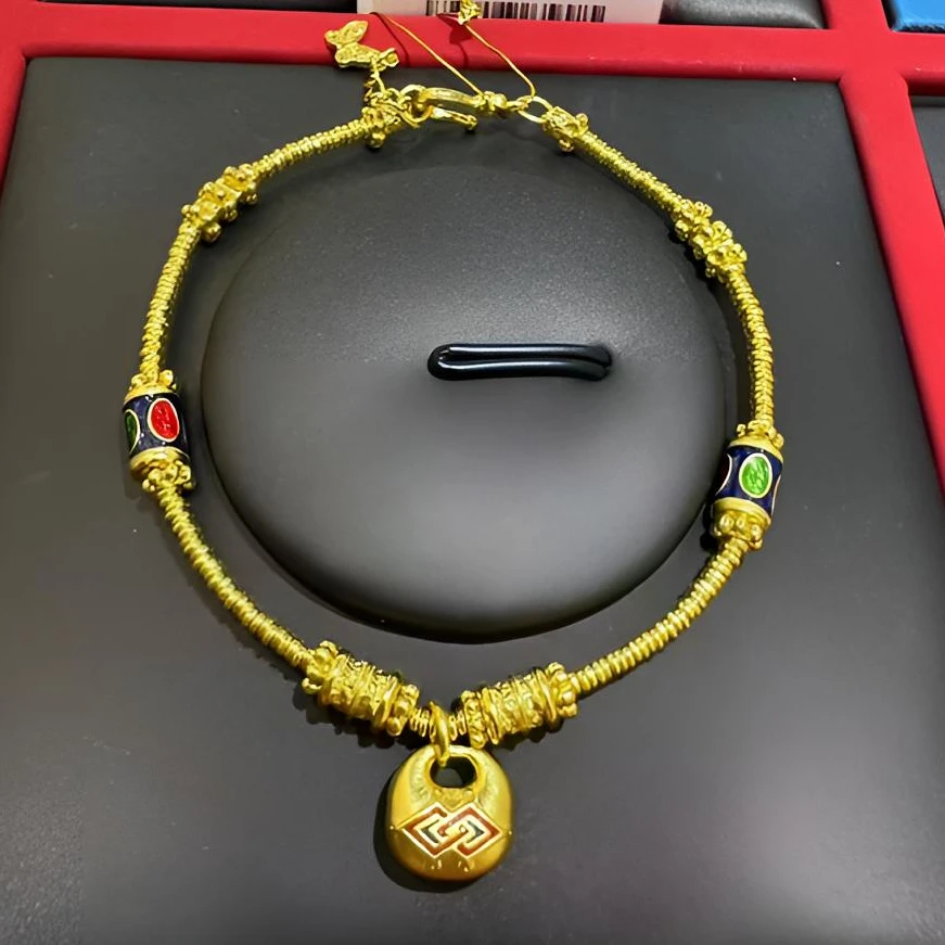 足金999古法珐琅小胖福手链时尚  13.87克