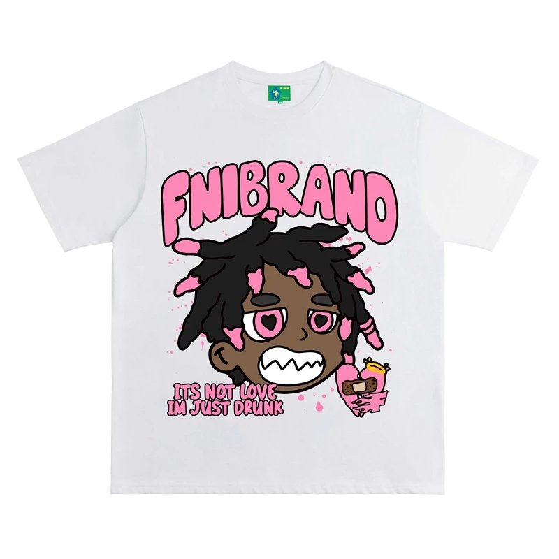 FNI国潮重磅纯棉（爆炸头）男女同款t恤美式复古纯棉短袖上衣24新款