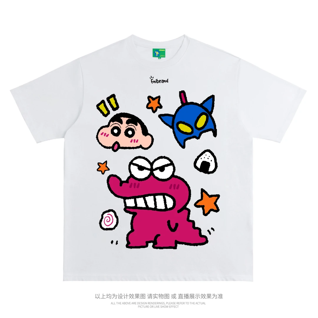 FNI国潮重磅纯棉-小新怪兽夏季卡通动漫短袖T恤男宽松