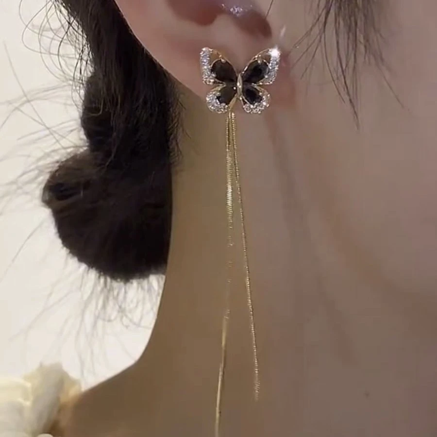 铜合金耳饰 两戴耳环气质网红【蝴蝶流苏】时尚大气百搭奢华N1152