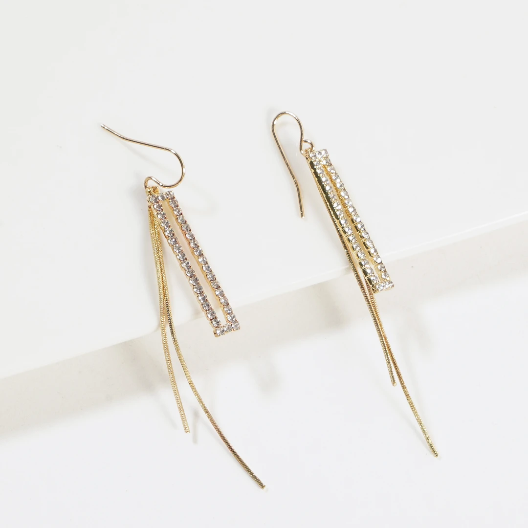 铜合金耳饰 高级感方形长款流苏耳线女气质时尚温柔风耳饰N1005