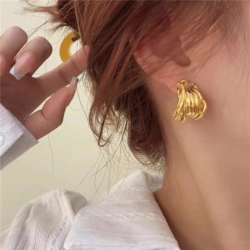 铜合金耳饰 金属风字母多层耳环时尚潮流气质耳钉耳饰女N0627