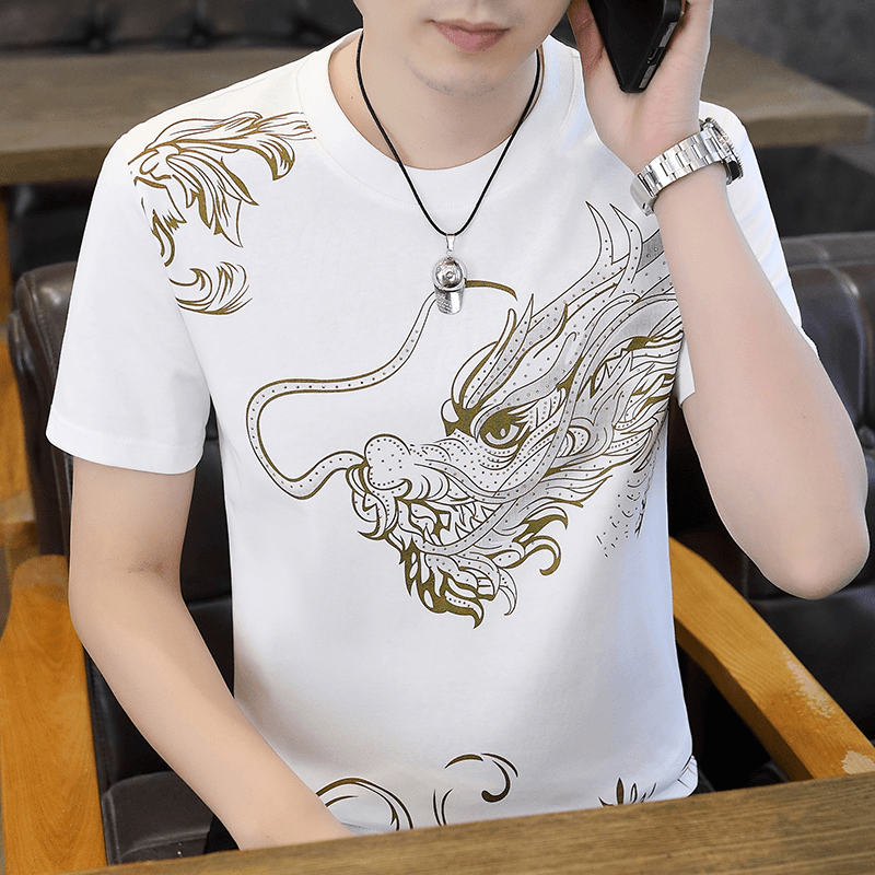 2024龙年短袖t恤上衣男士高档夏季半袖潮流圆领百搭修身帅气韩版T