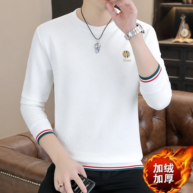 加绒小标 春秋冬季加厚卫衣男装长袖T恤打底衫保暖上衣服潮 卫衣