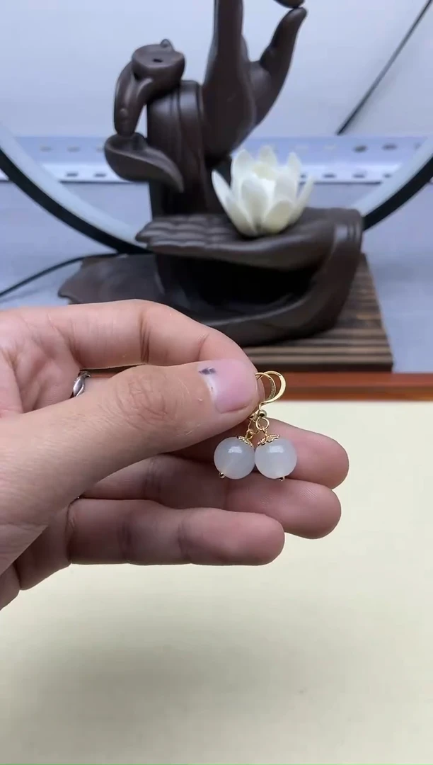 【闪购商品】和田玉耳饰银S925镀金镶嵌21