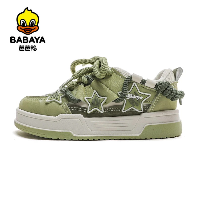 芭芭鸭童鞋春新款星星板鞋ins潮百搭运动休闲鞋女学生面包鞋
