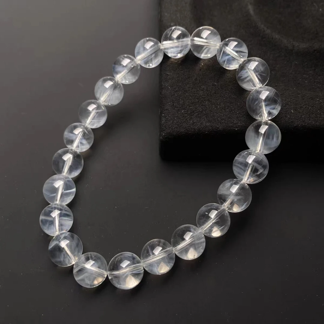 【高货】天然水晶蓝针手串 异象水晶 情侣同款手链配鉴定证书带礼盒