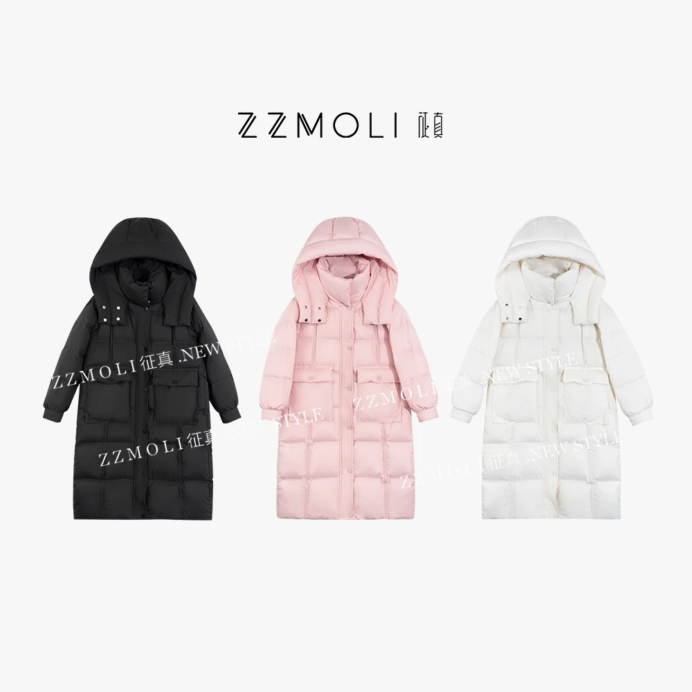 ZZMOLI 90白鸭绒“御寒战袍”长款过膝大口袋韩系羽绒服女ZBY28001