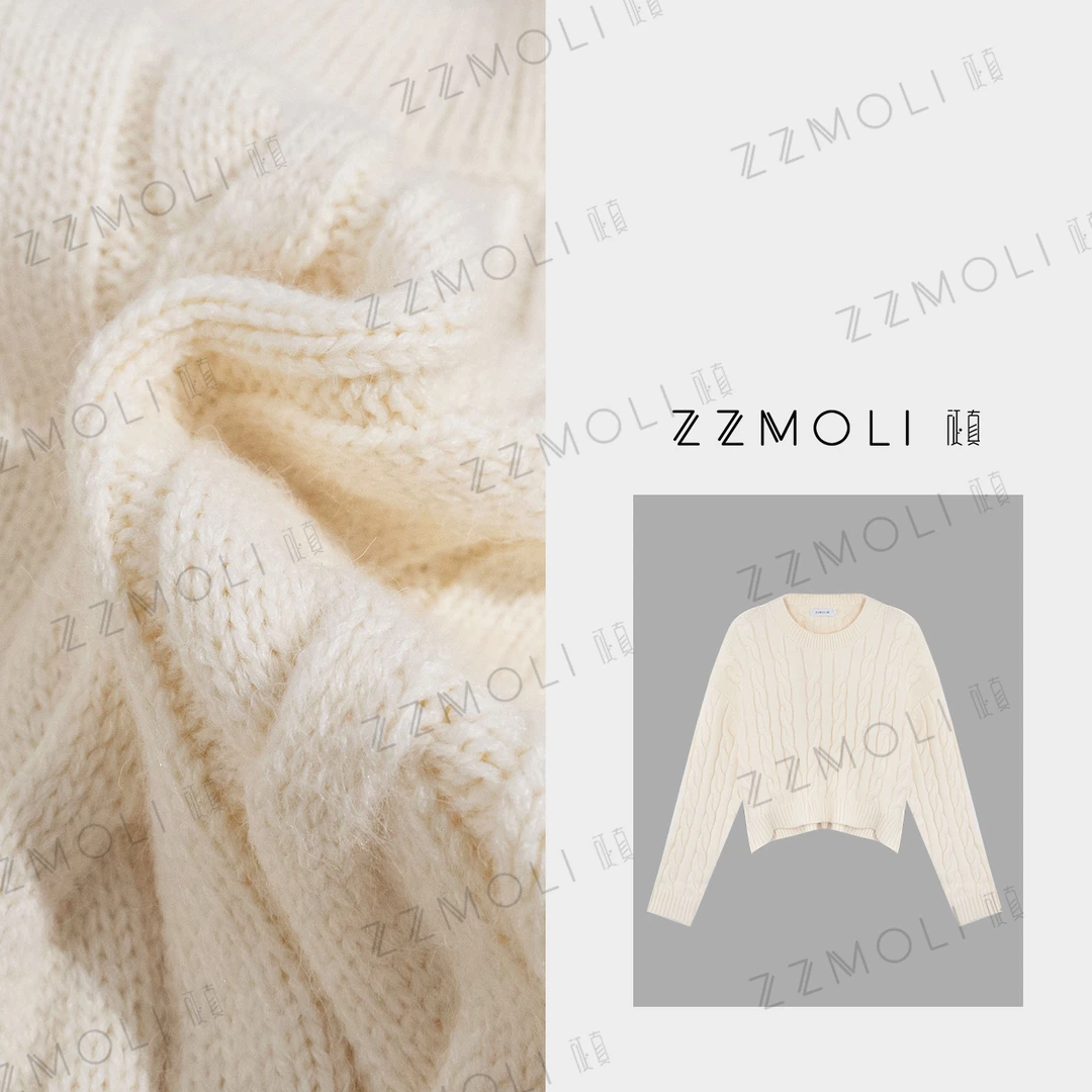 ZZMOLI港风复古麻花毛衣女款气质服装长袖套头针织上衣ZBY18155