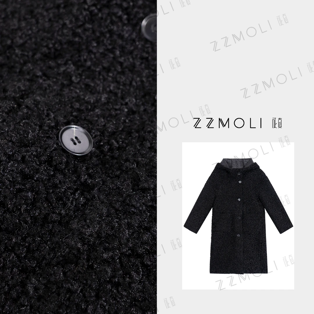 ZZMOLI“黑泰迪”颗粒绒中长毛呢外套女款衣服秋冬呢子大衣ZBY90111
