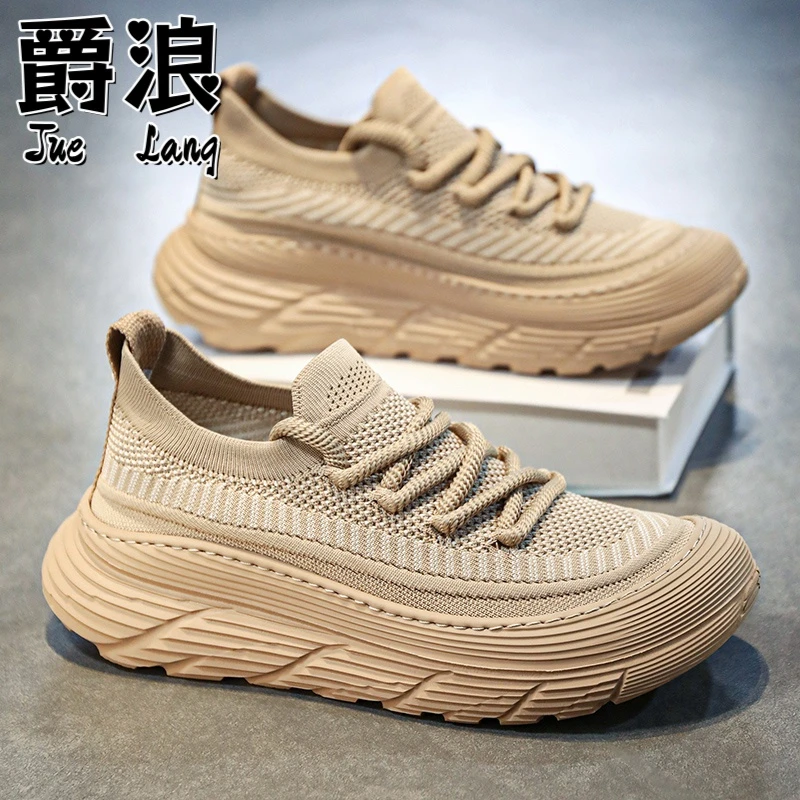 春季新款男士透气飞织休闲鞋一脚蹬软底百搭轻便黑色薄款网面鞋男