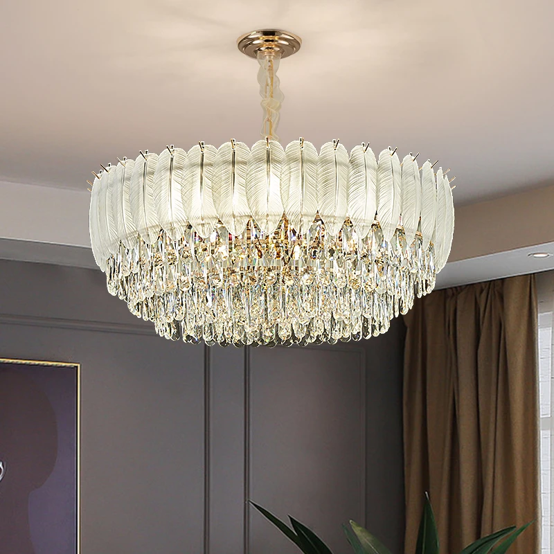 广东中山灯具水晶羽毛吊灯客厅餐厅主卧室轻奢客厅灯灯具组合套餐