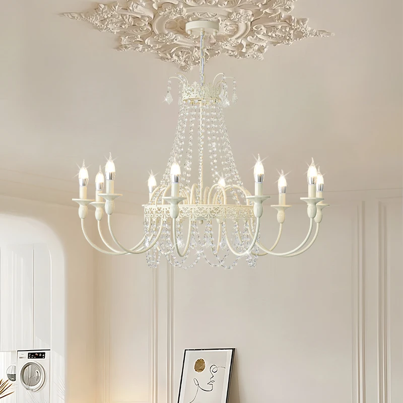 北欧法式蜡烛灯纯白配色简约高贵客厅卧室灯LED护眼别墅灯6301