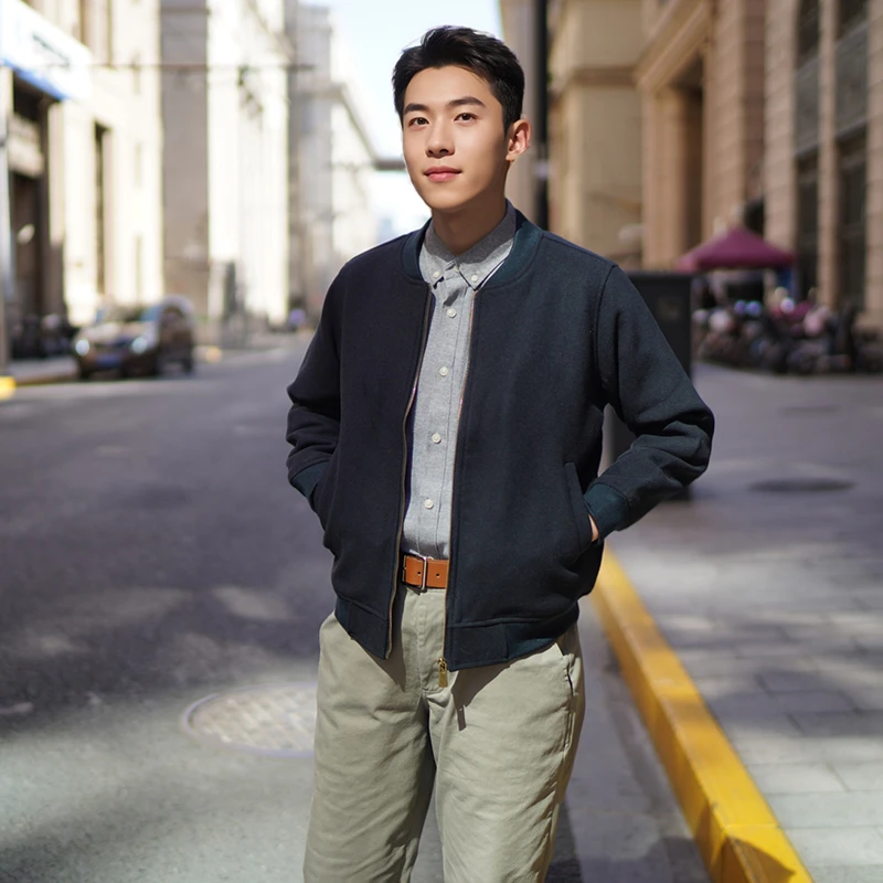 毛呢外套男秋冬季宽松商务休闲宽松短裤棒球服夹克男