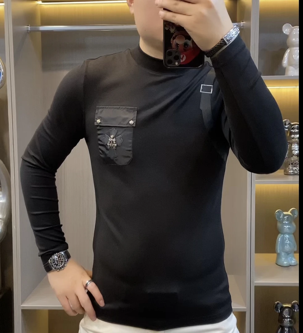 男士秋冬潮流时尚长袖T恤翻领打底衫高品质百搭6082