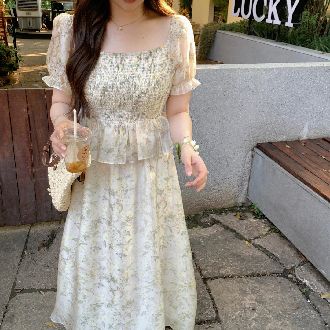 唐不灵微胖《周末集市》印花百搭宽松度假裙显瘦大码连衣裙胖mm