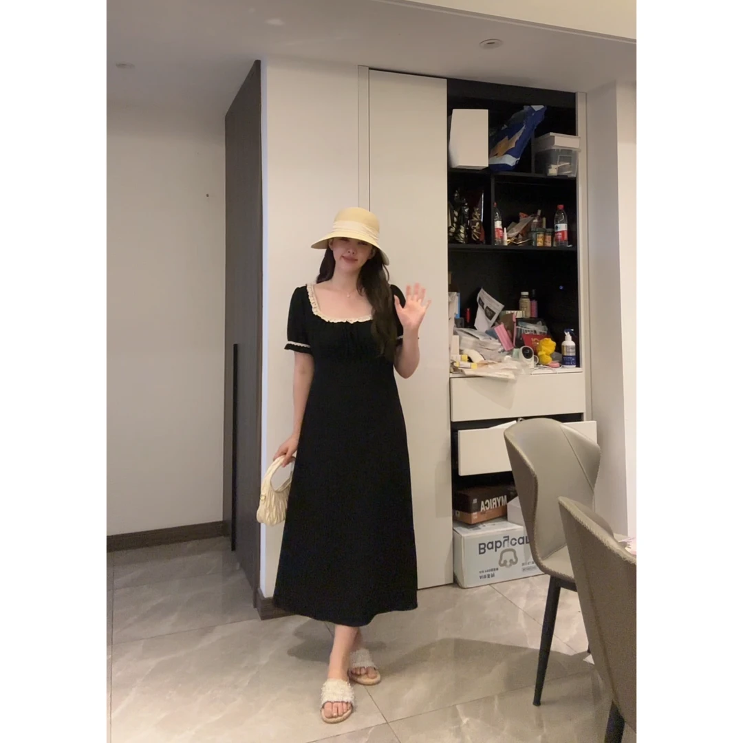 唐不灵微胖《黑夜涟漪》大码显瘦清凉胖mm连衣裙度假通勤百搭