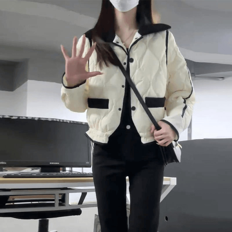 雅鹿2023冬季新款设计感撞色小香风短版羽绒衣白鸭绒棉袄保暖棉服