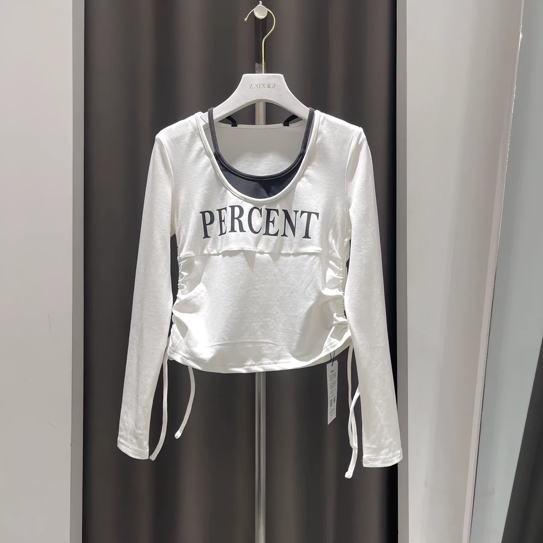 麦寻2024春季新款【专柜正品】TXLBQ029假两件上衣长袖打底百搭女