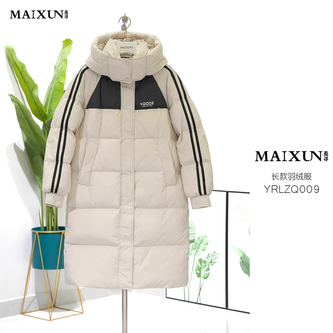 麦寻女装YRLZQ009冬新款连帽加厚韩版条纹撞色运动保暖羽服