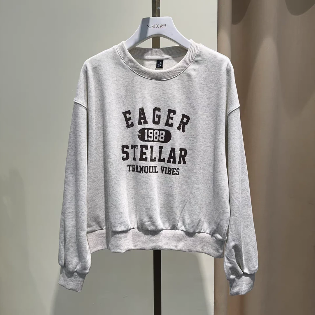 麦寻WYSHQ001秋季新款短款卫衣圆领字母休闲运动百搭韩系印花上衣