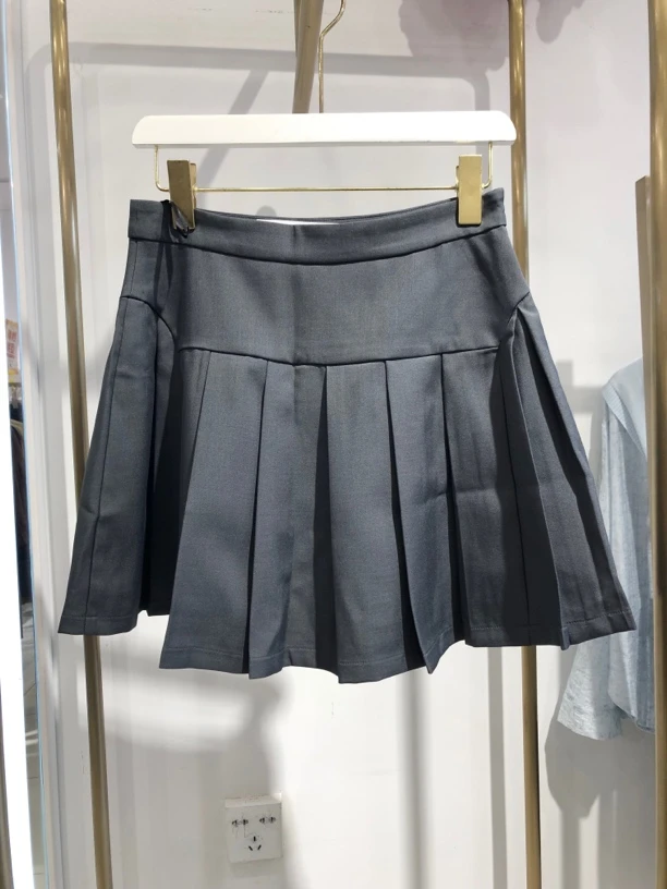 麦寻女装春秋QHSWP006深灰色百褶裙时尚修身高腰休闲女士夏季黑色