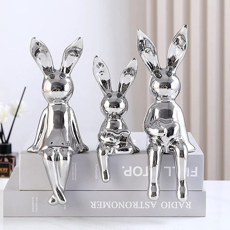 RANZAI/然在坐姿长耳朵兔子假书摆件轻奢酒柜创意创意轻奢兔子