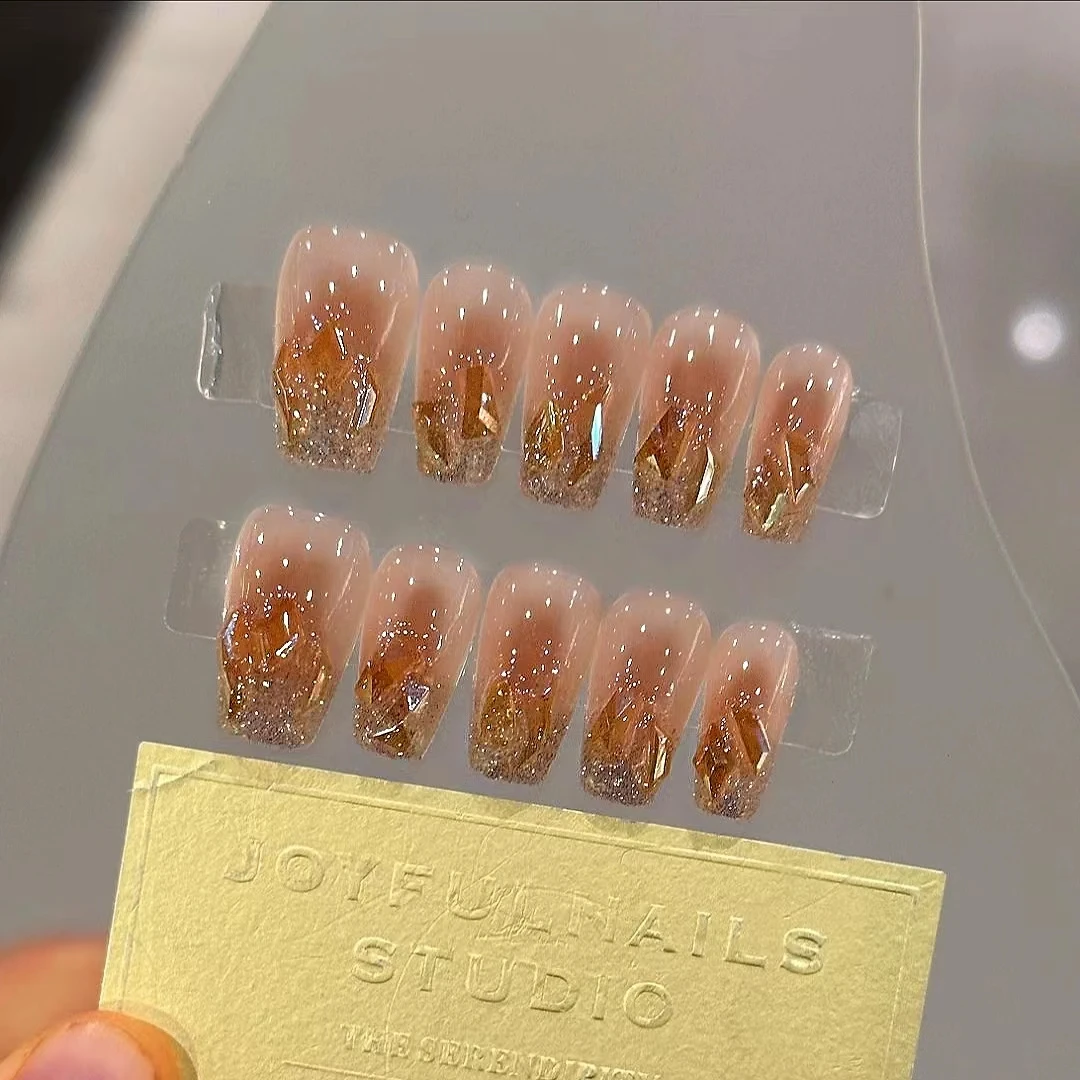 【香槟碎碎钻】新款高级感穿戴甲成品金箔新娘婚甲ins指甲贴片显白